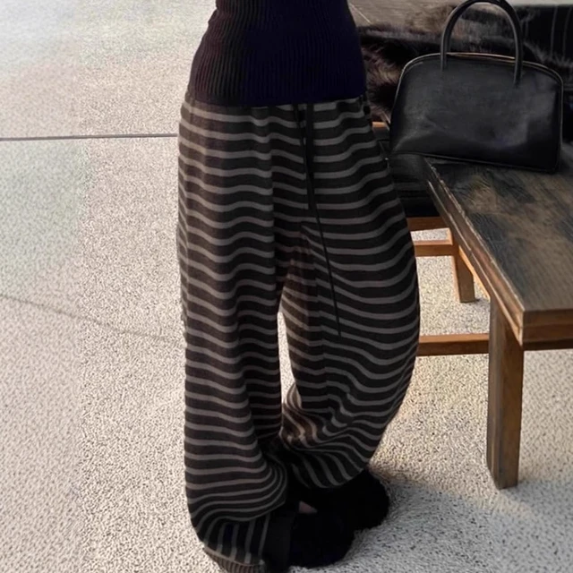 Alt view image 6 of 6 - Striped Cute Pj Lounge Pants Woman Grunge Wide Leg Emo Alt Loose Y2k Pjs 2000s Casual Teen Pajamas Pants (Black,Large)
