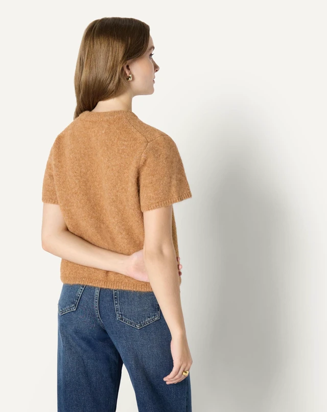 Alt view image 2 of 7 - Amazon Essentials Women's Relaxed-Fit Faux Mohair Short Sleeve Sweater Top, Camel Heather, Large