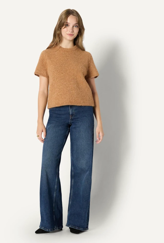 Alt view image 3 of 7 - Amazon Essentials Women's Relaxed-Fit Faux Mohair Short Sleeve Sweater Top, Camel Heather, Large