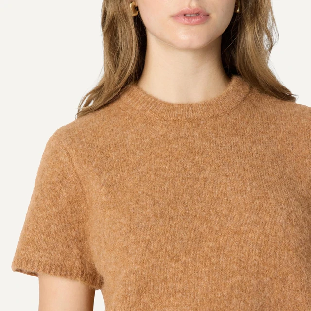 Alt view image 5 of 7 - Amazon Essentials Women's Relaxed-Fit Faux Mohair Short Sleeve Sweater Top, Camel Heather, Large