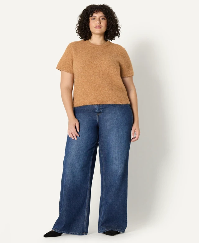 Alt view image 7 of 7 - Amazon Essentials Women's Relaxed-Fit Faux Mohair Short Sleeve Sweater Top, Camel Heather, Large