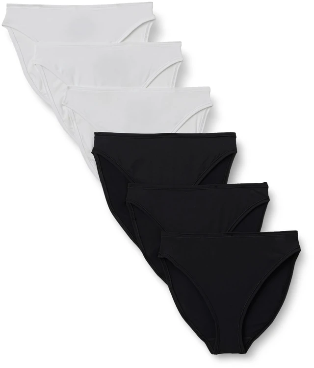 Main image of Amazon Essentials Women's Peached Microfiber High Waisted High Leg Panty, Pack of 6, Black / White, Medium