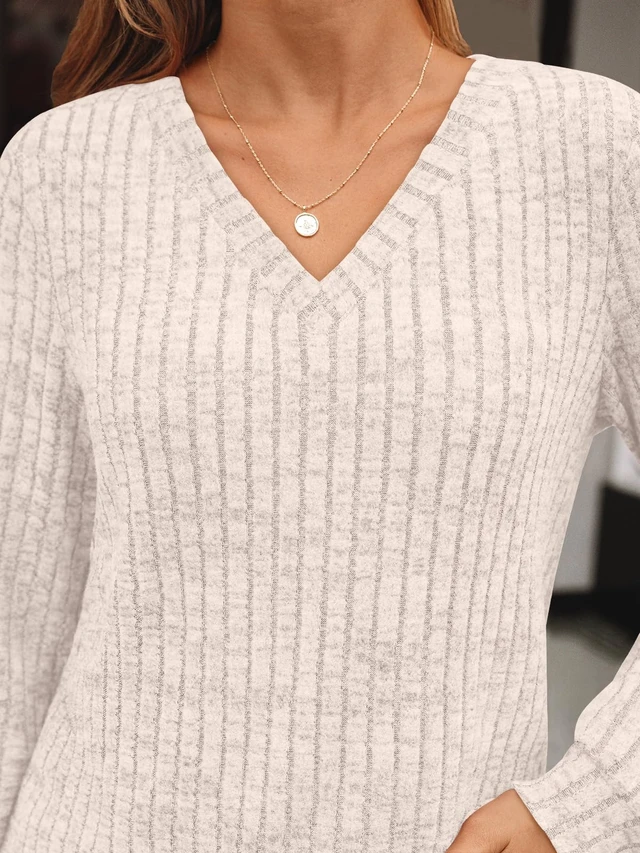 Alt view image 6 of 6 - AUTOMET Womens V Neck Long Sleeve Shirts Fall Tops 2026 Lightweight Sweater | Dressy Casual Blouse, Fashion Clothing, Cute Winter Outfits, Business Work, Cozy Knit Pullover, Trendy Boho