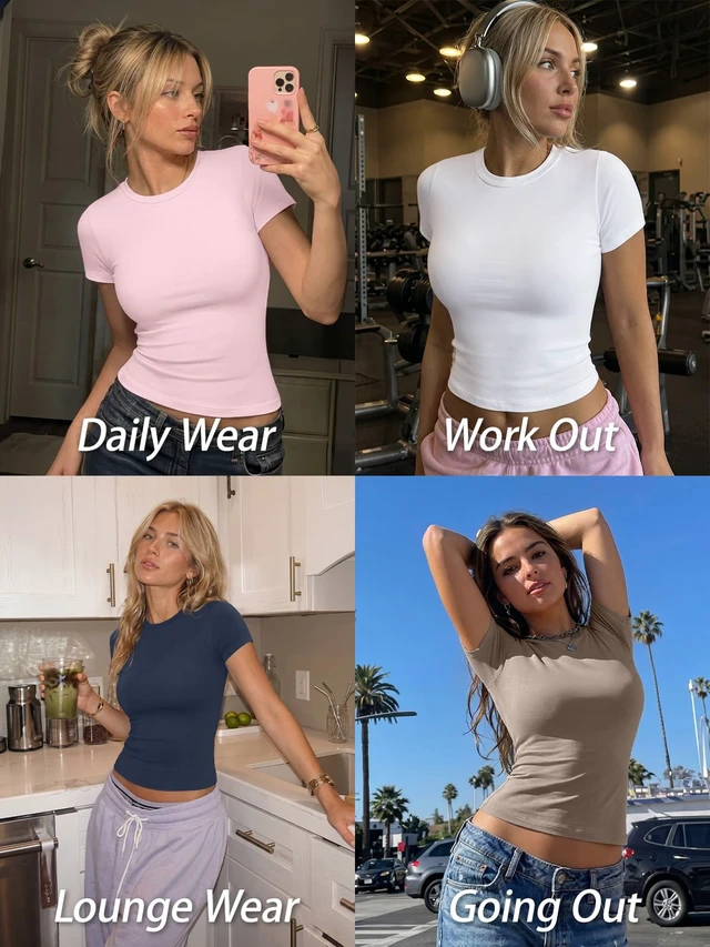 Alt view image 6 of 6 - Trendy Queen Womens Short Sleeve T Shirt Basic Summer Top Black M | Buttery-Soft Stretch Fabric, Breathable, Figure-Flattering, Slim Fit Y2K Crop Tops for Workouts and Going Out