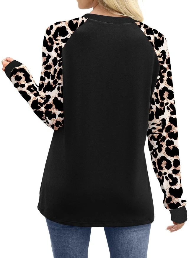 Alt view image 5 of 5 - WIHOLL Long Sleeve Shirts for Women Raglan Fall Outfits for Women 2026 Cute Early Womens Fall Fashion 2026 Winter Clothing Ladies Tops Blouses Dressy Casual Work Cozy Boho Clothes Leopard Print L