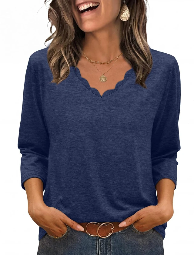 Main image of WIHOLL 3/4 Length Sleeve Tops Women's Fashion Clothing 2026 Business Casual Outfits Work Office T Shirts Early Fall Fashion Plus Size Cowgirl Clothes Cute Elegant Blouses Blue XL