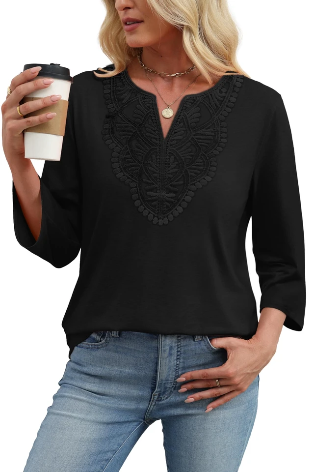 Alt view image 4 of 5 - WIHOLL Teacher Shirts Women Clothing Fashion Clothing Womens Tops Blouses for Women Dressy Casual 3/4 Sleeve T Business Casual Outfits Spring Boho Tops Black 2026 Travel L