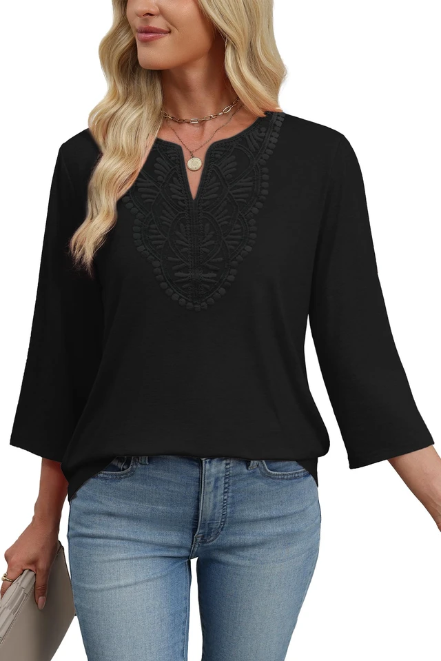 Alt view image 5 of 5 - WIHOLL Teacher Shirts Women Clothing Fashion Clothing Womens Tops Blouses for Women Dressy Casual 3/4 Sleeve T Business Casual Outfits Spring Boho Tops Black 2026 Travel L