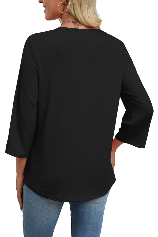 Alt view image 3 of 5 - WIHOLL Teacher Shirts Women Clothing Fashion Clothing Womens Tops Blouses for Women Dressy Casual 3/4 Sleeve T Business Casual Outfits Spring Boho Tops Black 2026 Travel L