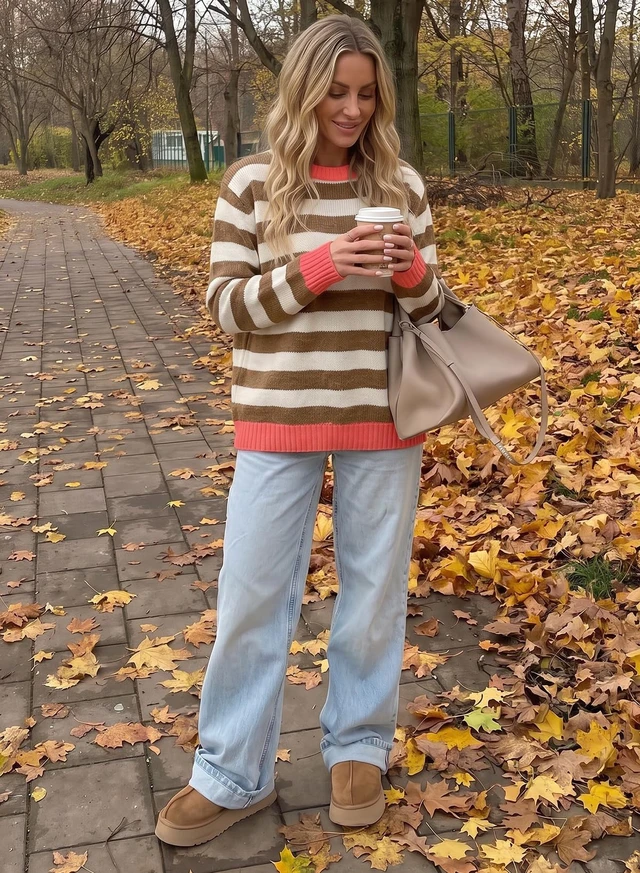 Alt view image 4 of 6 - Dokotoo Womens Striped Sweaters 2026 Color Block Knit Tops Khaki S | Cozy Knit, Work Office Pullover,Crewneck,Teacher Clothing,Old Money Clothes,Cute Tops,Fall Outfits