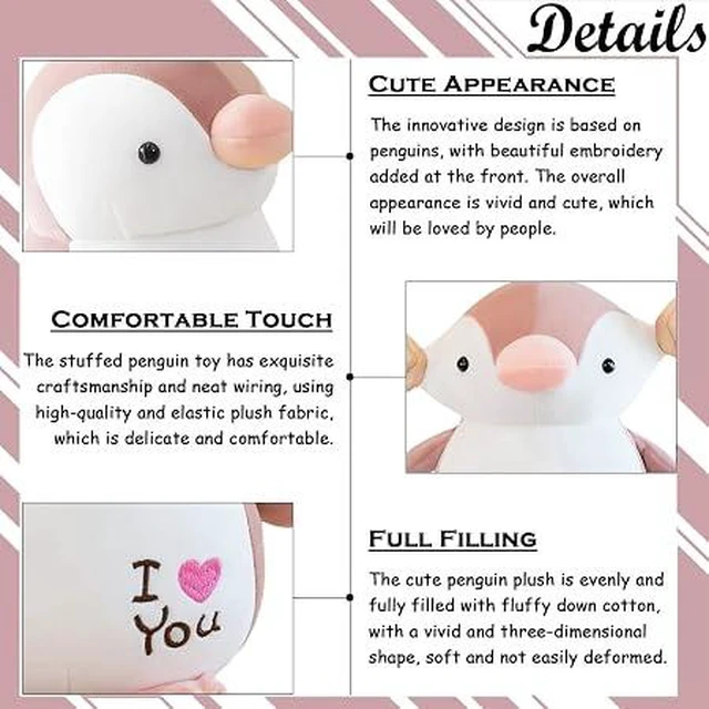 Alt view image 5 of 5 - zhidiloveyou 9.84" Penguin Stuffed Animal Pink Soft Penguin Plush Cute Toy