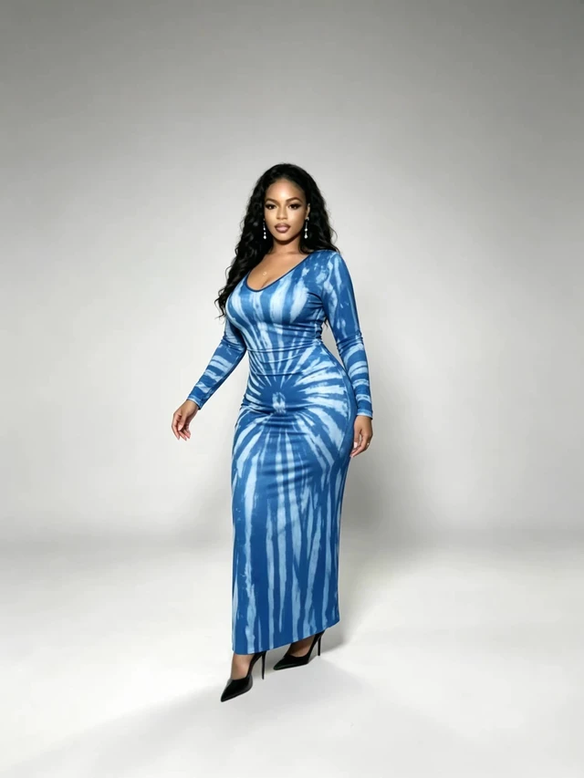 Alt view image 4 of 4 - Wish's new autumn fashion printed V-neck lace-up long-sleeved fitted dress