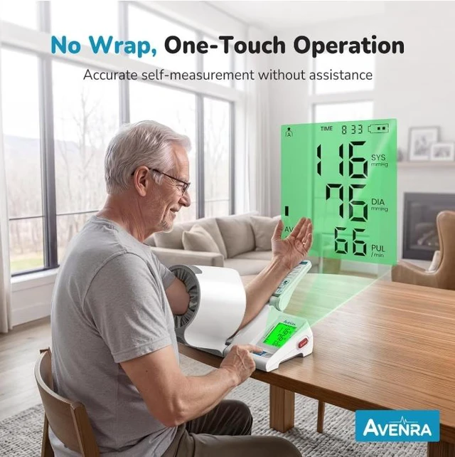 Alt view image 5 of 7 - AVENRA Automatic Upper Arm Blood Pressure Monitor, No-Wrap Auto-Fit Cuff, One-Touch Operation, Large LED Display, 2-User 99 Memory, 3-Color Indicator