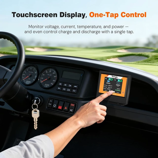 Alt view image 6 of 7 - TEMGO 48V 100Ah Lithium Golf Cart Battery, 51.2V LiFePO4 Deep Cycle Battery with 200A Smart BMS, APP Monitoring, LCD Display, 58.4V 18A Charger