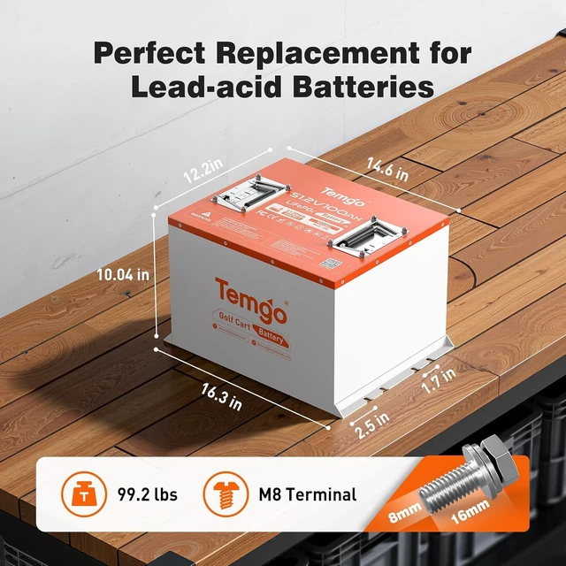 Alt view image 2 of 7 - TEMGO 48V 100Ah Lithium Golf Cart Battery, 51.2V LiFePO4 Deep Cycle Battery with 200A Smart BMS, Metal Case, APP Monitoring, LCD Display & 56.8V 18A Charger