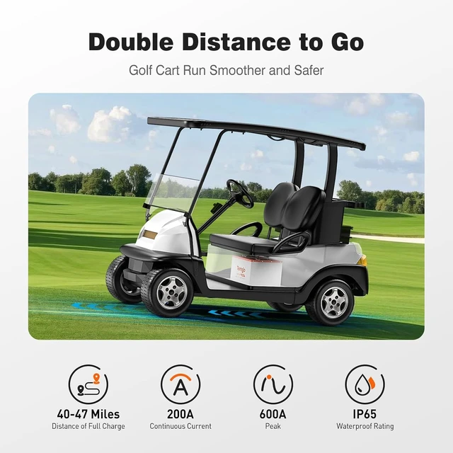 Alt view image 4 of 7 - TEMGO 48V 100Ah Lithium Golf Cart Battery, 51.2V LiFePO4 Deep Cycle Battery with 200A Smart BMS, Metal Case, APP Monitoring, LCD Display & 56.8V 18A Charger