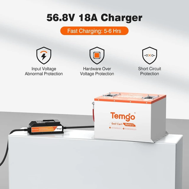 Alt view image 5 of 7 - TEMGO 48V 100Ah Lithium Golf Cart Battery, 51.2V LiFePO4 Deep Cycle Battery with 200A Smart BMS, Metal Case, APP Monitoring, LCD Display & 56.8V 18A Charger