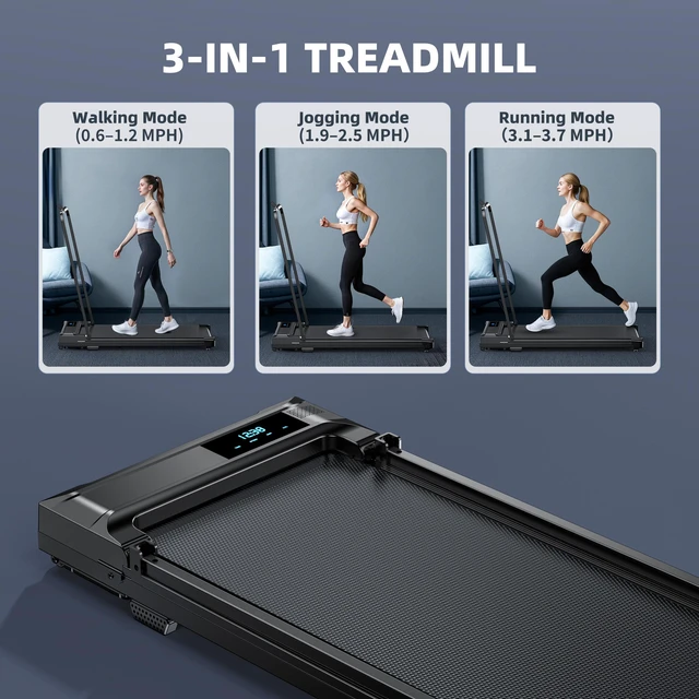 Alt view image 2 of 7 - Walking Pad Treadmill for Home - Folding Treadmills with Handle Bar Portable Compact Fold up Indoor Foldable Handles Electric Walk Pads Small Spaces Mini Running Quiet Under Bed Office
