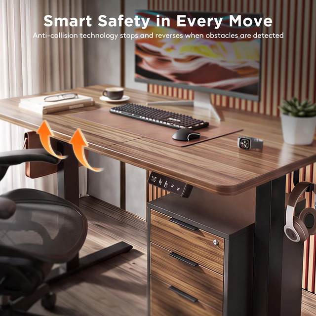Alt view image 2 of 7 - Standing Computer Gaming Office Desk - 48 x 24 Inches Adjustable Stand Up Electric Height Rising Table with Memory Presets for Home Study Writing Work, Stable Steel Frame, Easy Assembly, Dark Walnut