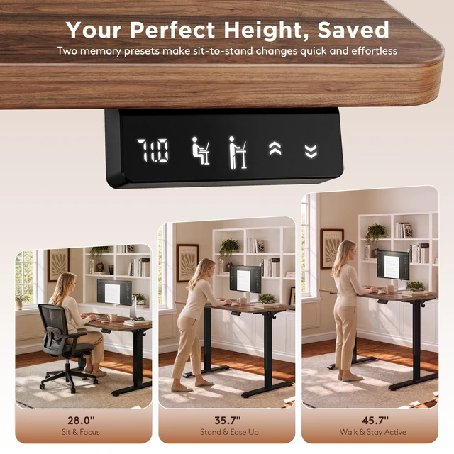 Alt view image 3 of 7 - Standing Computer Gaming Office Desk - 48 x 24 Inches Adjustable Stand Up Electric Height Rising Table with Memory Presets for Home Study Writing Work, Stable Steel Frame, Easy Assembly, Dark Walnut