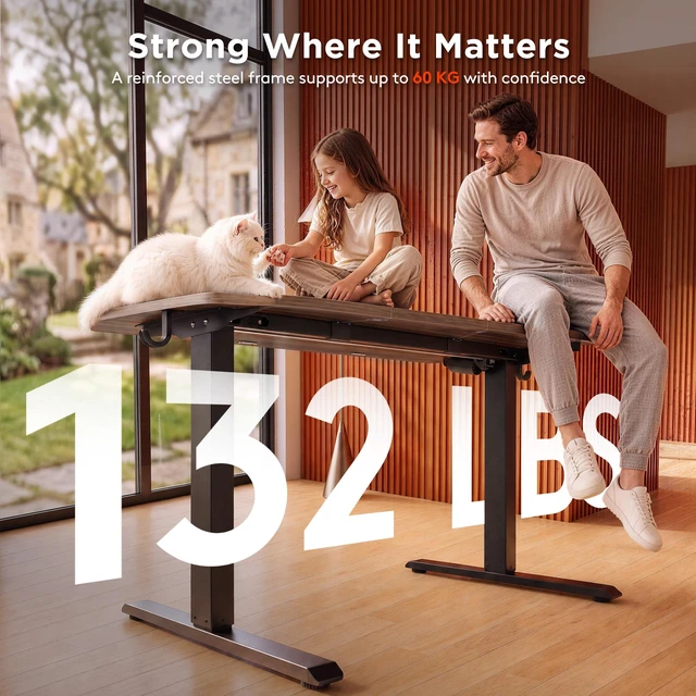 Alt view image 4 of 7 - Standing Computer Gaming Office Desk - 48 x 24 Inches Adjustable Stand Up Electric Height Rising Table with Memory Presets for Home Study Writing Work, Stable Steel Frame, Easy Assembly, Dark Walnut