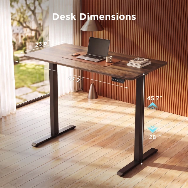 Alt view image 7 of 7 - Standing Computer Gaming Office Desk - 48 x 24 Inches Adjustable Stand Up Electric Height Rising Table with Memory Presets for Home Study Writing Work, Stable Steel Frame, Easy Assembly, Dark Walnut