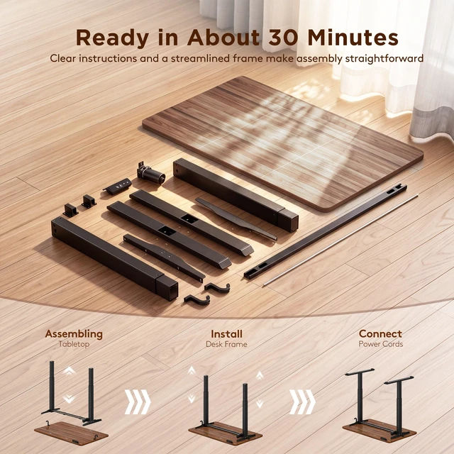 Alt view image 6 of 7 - Standing Computer Gaming Office Desk - 48 x 24 Inches Adjustable Stand Up Electric Height Rising Table with Memory Presets for Home Study Writing Work, Stable Steel Frame, Easy Assembly, Dark Walnut