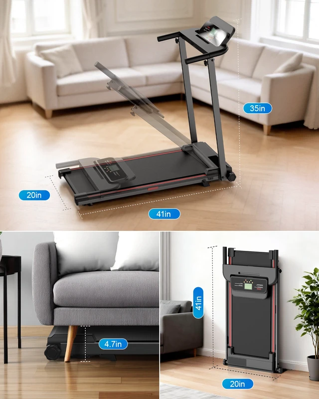Alt view image 3 of 7 - Treadmills for Home, Walking Pad with Incline, Caminadoras para Hacer Ejercicio, 0.6-6.2 MPH Portable Foldable Under Desk Caminadora, Eléctrica Casa Tredmill, Folding Compact Running Machine