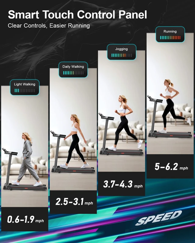 Alt view image 4 of 7 - Treadmills for Home, Walking Pad with Incline, Caminadoras para Hacer Ejercicio, 0.6-6.2 MPH Portable Foldable Under Desk Caminadora, Eléctrica Casa Tredmill, Folding Compact Running Machine