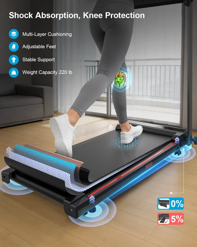 Alt view image 5 of 7 - Treadmills for Home, Walking Pad with Incline, Caminadoras para Hacer Ejercicio, 0.6-6.2 MPH Portable Foldable Under Desk Caminadora, Eléctrica Casa Tredmill, Folding Compact Running Machine