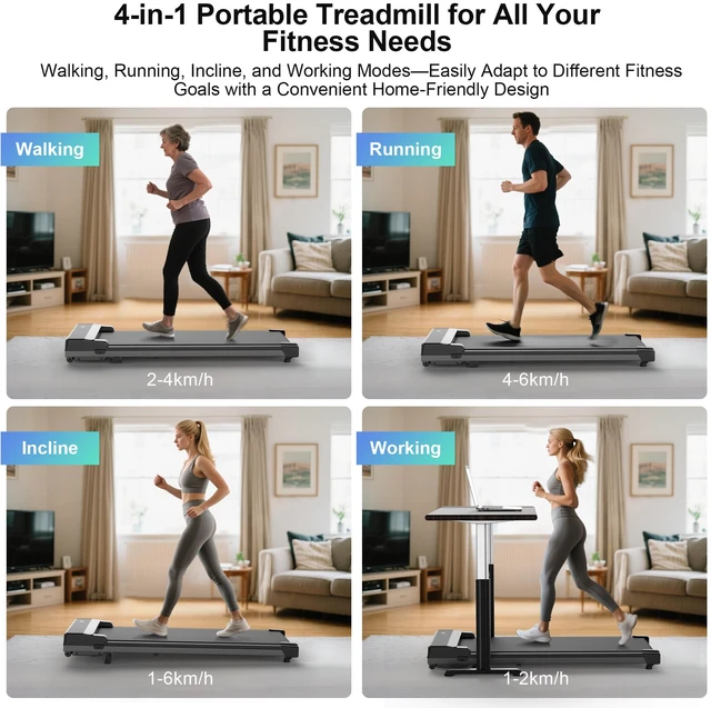 Alt view image 4 of 7 - Walking Pad Treadmill with 5% Incline - Under Desk Running Machine Mat Pads for Home Office Portable Small Compact Quiet Flat Indoor Magnetic Lightweight Electric Treadmills Remote Control