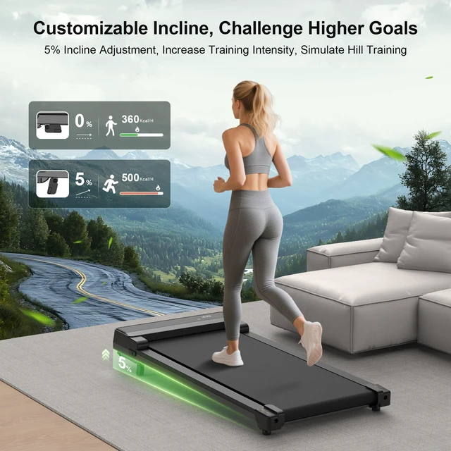 Alt view image 2 of 7 - Walking Pad Treadmill with 5% Incline - Under Desk Running Machine Mat Pads for Home Office Portable Small Compact Quiet Flat Indoor Magnetic Lightweight Electric Treadmills Remote Control