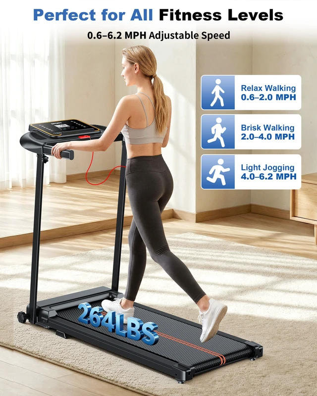 Alt view image 2 of 7 - Treadmills for Home Walking Pad - Foldable Treadmill Under Desk with Handle Bar 0.6-6.2 MPH Caminadora Eléctrica para casa Portable Folding Pads Compact Running Machine