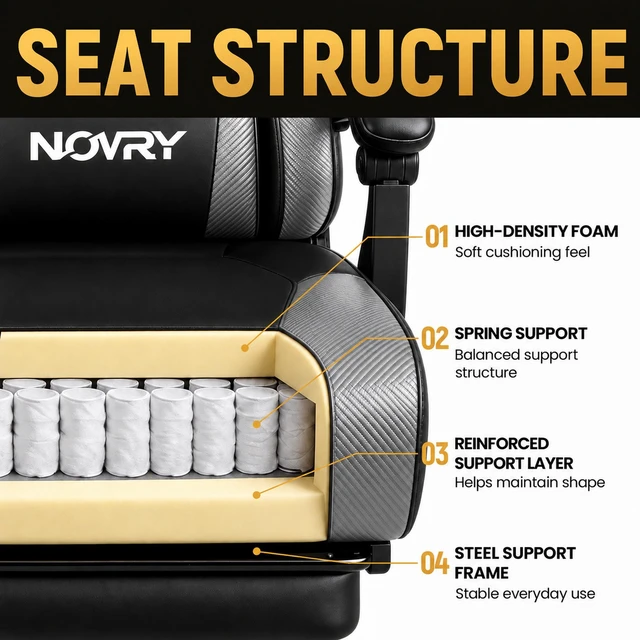 Alt view image 3 of 7 - Gaming Chair for Adults with Footrest,Upgraded Ergonomic Chair,Arctic Black 21-Inch Wide Seat, 330 lb Heavy Duty Load Capacity, Headrest, Adjustable Height, Reclining Backrest for Office or Gaming