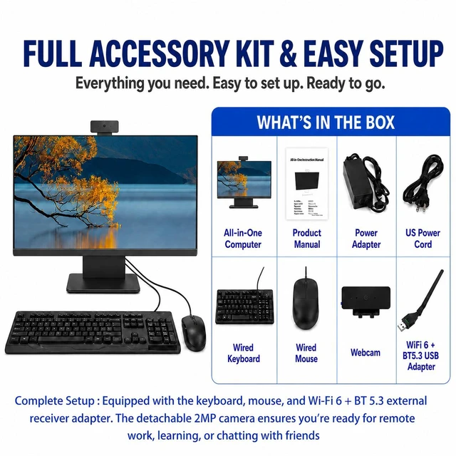 Alt view image 4 of 7 - 24" All-in-One Desktop Computer, i3 CPU, 8GB RAM 256GB SSD, AIO FHD Monitor, HD Privacy Protection Webcam, WiFi 6 + BT 5.3, Win 11 Home