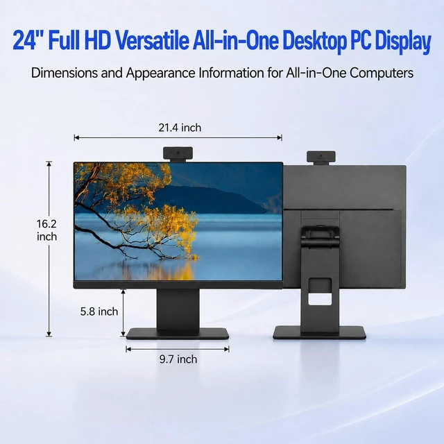 Alt view image 6 of 7 - 24" All-in-One Desktop Computer, i5 CPU, 16GB RAM 256GB SSD, AIO FHD Monitor, HD Privacy Protection Webcam, WiFi 6 + BT 5.3, Win 11 Home