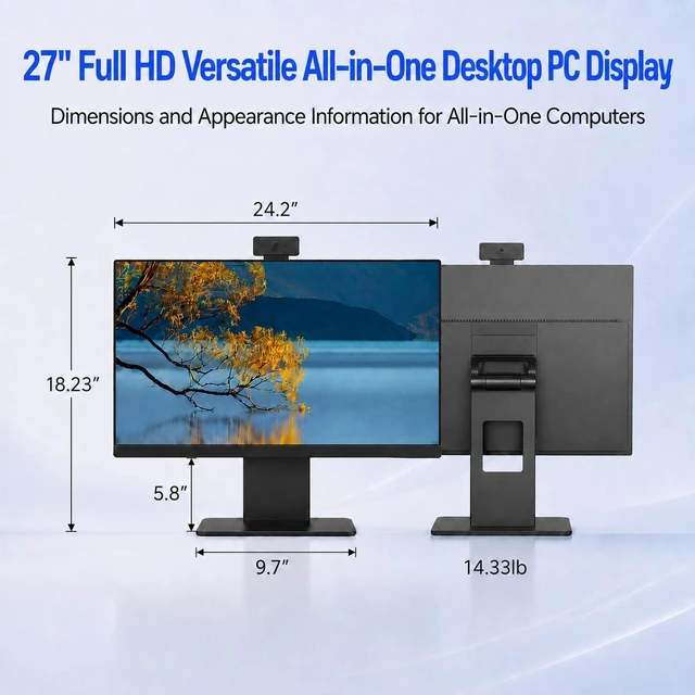 Alt view image 6 of 7 - 27" All-in-One Desktop Computer, i5 CPU Up to 3.4 GHz, 16GB RAM, 512GB SSD Win 11 Home, External WiFi 6 + BT Adapter, Detachable Webcam, Wired Keyboard and Mouse, AIO PC for Home Office