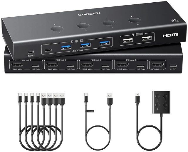 Main image of UGREEN HDMI KVM Switch 4 Computers Share 1 Monitor, 4K@60Hz, 6 USB Ports