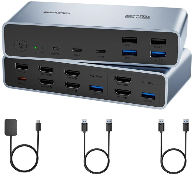 Main image of BENFEI HDMI KVM Switch 2 Monitors 2 Computers 4K@60Hz, with 2XUSB-C & 2XUSB 3.0 & 3XUSB 2.0 for Keyboard Mouse Printer Webcam, with Desktop Controller