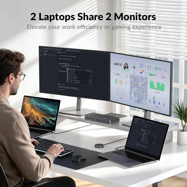Alt view image 2 of 7 - AV Access USB C KVM Switch Docking Station Dual Monitor 2 Laptops
