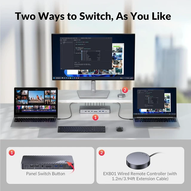 Alt view image 7 of 7 - AV Access USB C KVM Switch Docking Station Dual Monitor 2 Laptops