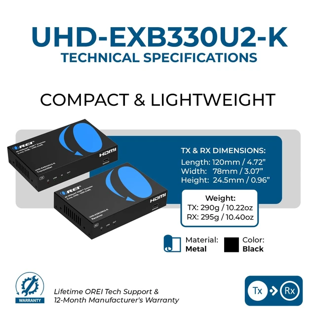 Alt view image 5 of 7 - OREI 4K HDBaseT HDMI Extender USB KVM 330ft Cat6 4K60 HDCP 2.3