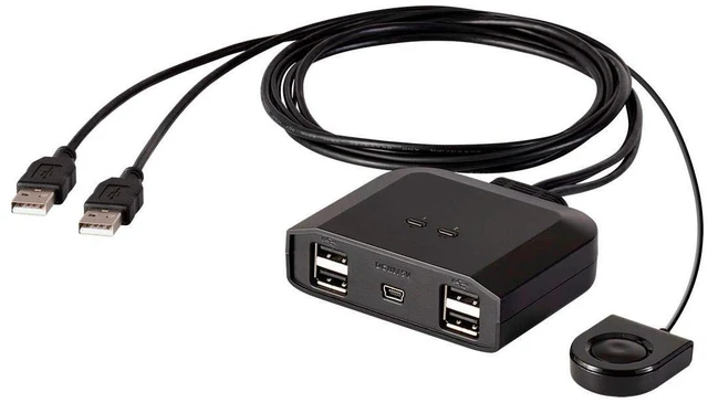 Main image of Monoprice 2x4 USB 2.0 Peripheral Sharing Switch, Allows 2 Computers to Share 4 USB Devices
