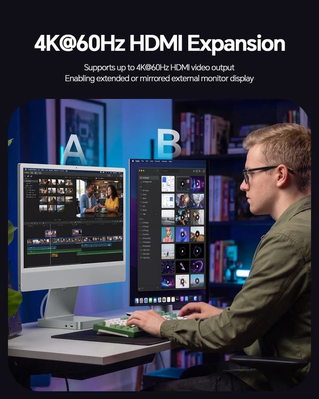 Alt view image 3 of 7 - 11-in-1 USB C Hub for iMac 24" 2021-2024 with M.2 NVMe 4TB SSD Enclosure
