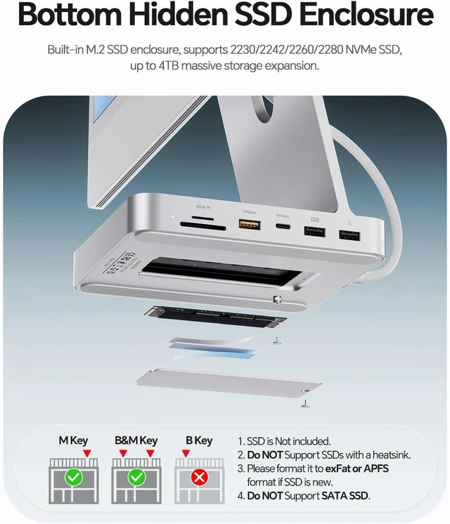 Alt view image 6 of 7 - 11-in-1 USB C Hub for iMac 24" 2021-2024 with M.2 NVMe 4TB SSD Enclosure