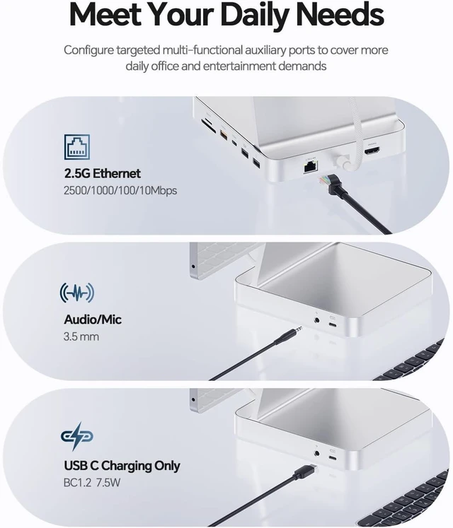 Alt view image 7 of 7 - 11-in-1 USB C Hub for iMac 24" 2021-2024 with M.2 NVMe 4TB SSD Enclosure