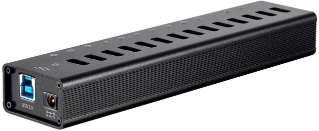 Main image of Monoprice Powered USB 3.0 Hub - 13-Port, Heavy Duty Aluminum, 5Gbps, Plug-n-Play with AC Adapter, 2.4 Amps Charging Ports, Black