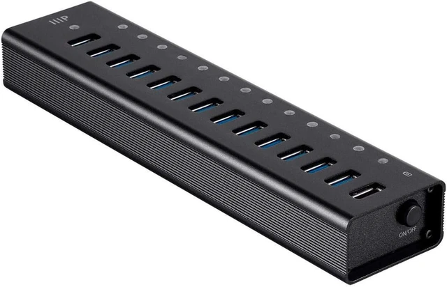Alt view image 2 of 4 - Monoprice Powered USB 3.0 Hub - 13-Port, Heavy Duty Aluminum, 5Gbps, Plug-n-Play with AC Adapter, 2.4 Amps Charging Ports, Black
