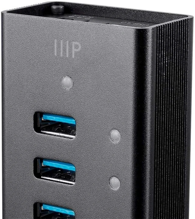 Alt view image 3 of 4 - Monoprice Powered USB 3.0 Hub - 13-Port, Heavy Duty Aluminum, 5Gbps, Plug-n-Play with AC Adapter, 2.4 Amps Charging Ports, Black