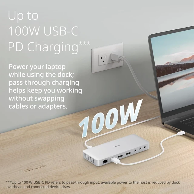 Alt view image 6 of 7 - D-Link 9-in-1 USB4 Docking Station with Dual 8K DisplayPorts, Ethernet up to 2.5Gb, USB4 up to 40GB, up to 100W Power Delivery, microSD Reader, Hub, Dock, PC, Mac (DUF-901)